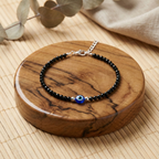 Black Tourmaline Anklet with Evil Eye Charm