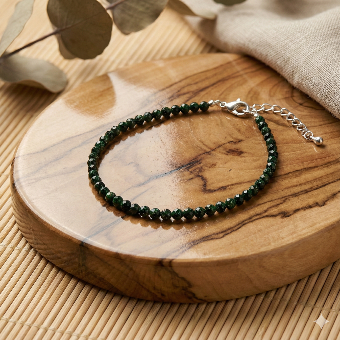 Green Goldstone Anklet for Growth, Confidence and Positive Energy